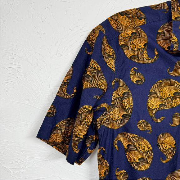 Rare Rabbit Blue Orange Paisley Wave Button Down Shirt Mens M Short Sleeve - Picture 2 of 12